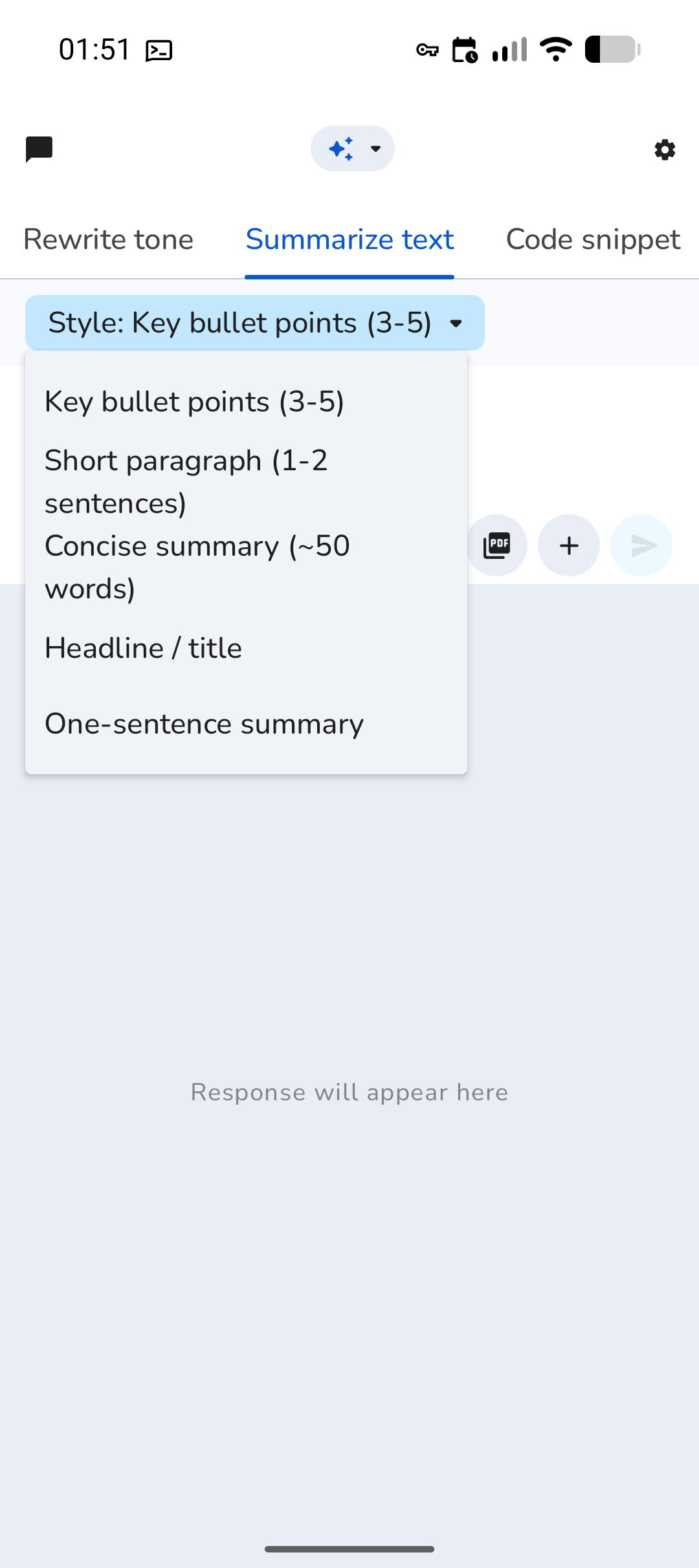 Trinity summarize text options