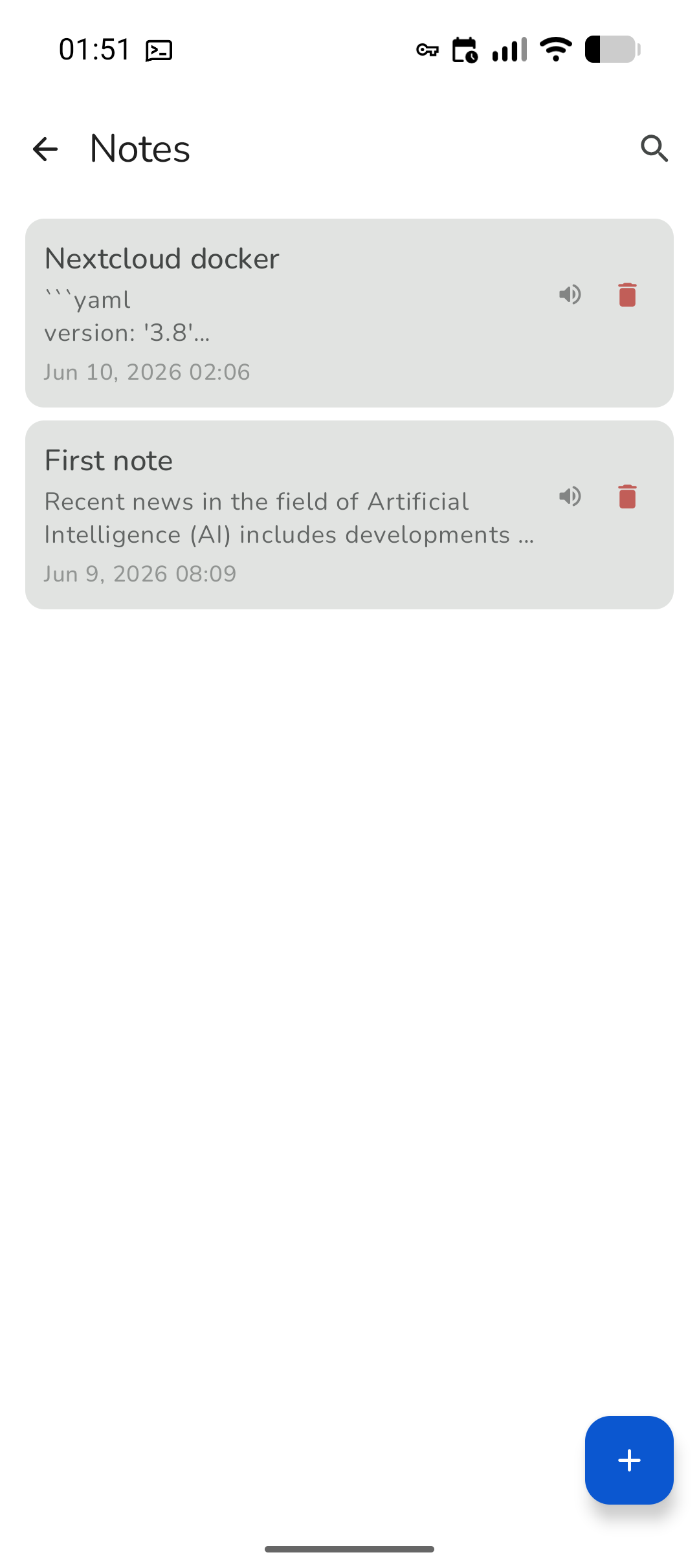 Trinity notes list view